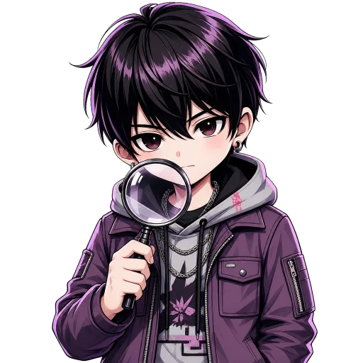 INTJのキャラクターが虫眼鏡で観察している